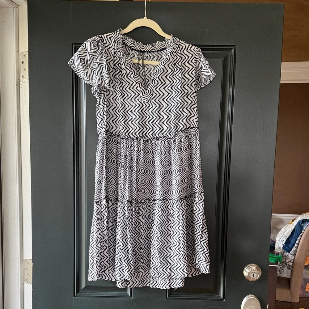 By Anthropologie Penrose Black/White Tiered Boho Mini Dress Size XS - Picture 4 of 11